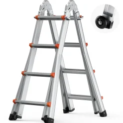 VEVOR Telescoping Ladder A Frame, 15.5 FT Compact Aluminum Extension Ladder, Multi-Function Portable Collapsible RV Ladder, Telescopic Ladder for Homework Stairs Indoor Outdoor Roof, 330lb Load