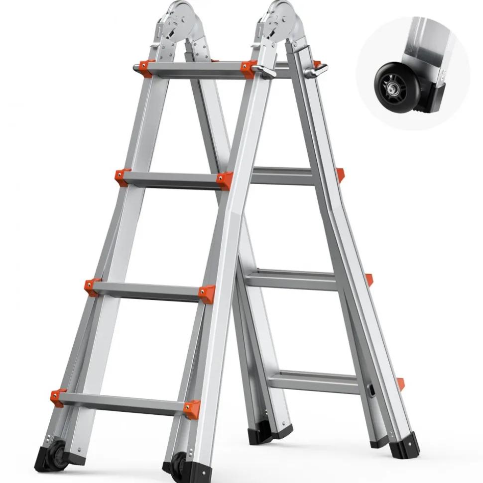 VEVOR Telescoping Ladder A Frame, 15.5 FT Compact Aluminum Extension Ladder, Multi-Function Portable Collapsible RV Ladder, Telescopic Ladder for Homework Stairs Indoor Outdoor Roof, 330lb Load