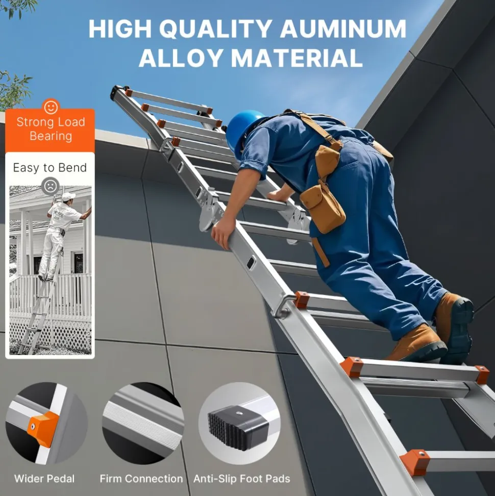VEVOR Telescoping Ladder A Frame, 15.5 FT Compact Aluminum Extension Ladder, Multi-Function Portable Collapsible RV Ladder, Telescopic Ladder for Homework Stairs Indoor Outdoor Roof, 330lb Load