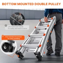 VEVOR Telescoping Ladder A Frame, 15.5 FT Compact Aluminum Extension Ladder, Multi-Function Portable Collapsible RV Ladder, Telescopic Ladder for Homework Stairs Indoor Outdoor Roof, 330lb Load