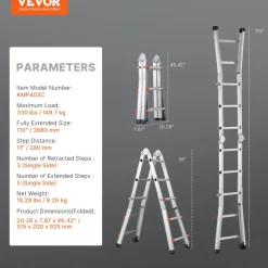 VEVOR Telescoping Ladder A Frame, 9.5 FT Compact Aluminum Extension Ladder, Multi-Function Portable Collapsible RV Ladder, Telescopic Ladder for Homework Stairs Indoor Outdoor Roof, 330lb Load