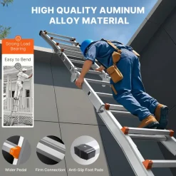 VEVOR Telescoping Ladder A Frame, 9.5 FT Compact Aluminum Extension Ladder, Multi-Function Portable Collapsible RV Ladder, Telescopic Ladder for Homework Stairs Indoor Outdoor Roof, 330lb Load