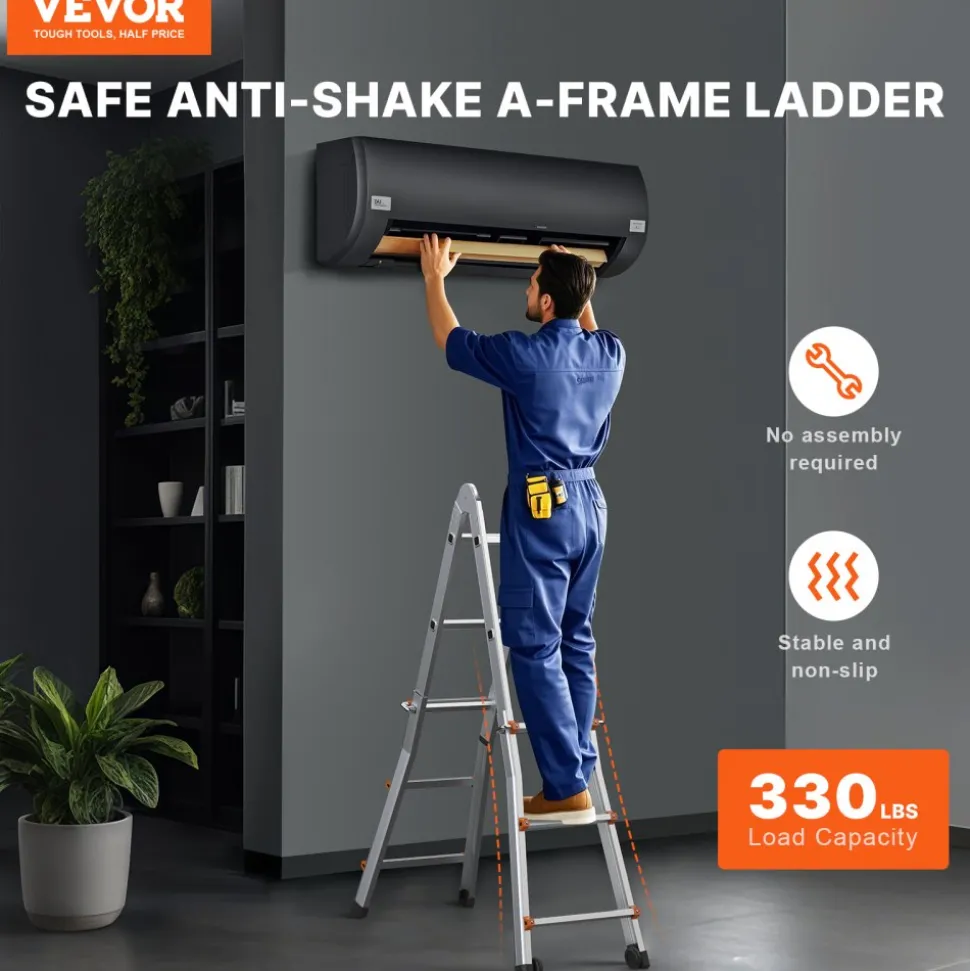 VEVOR Telescoping Ladder A Frame, 11 FT Compact Aluminum Extension Ladder, Multi-Function Portable Collapsible RV Ladder, Telescopic Ladder for Homework Stairs Indoor Outdoor Roof, 330lb Load