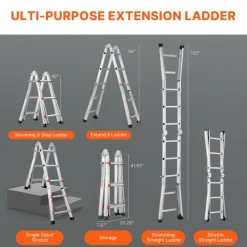 VEVOR Telescoping Ladder A Frame, 11 FT Compact Aluminum Extension Ladder, Multi-Function Portable Collapsible RV Ladder, Telescopic Ladder for Homework Stairs Indoor Outdoor Roof, 330lb Load