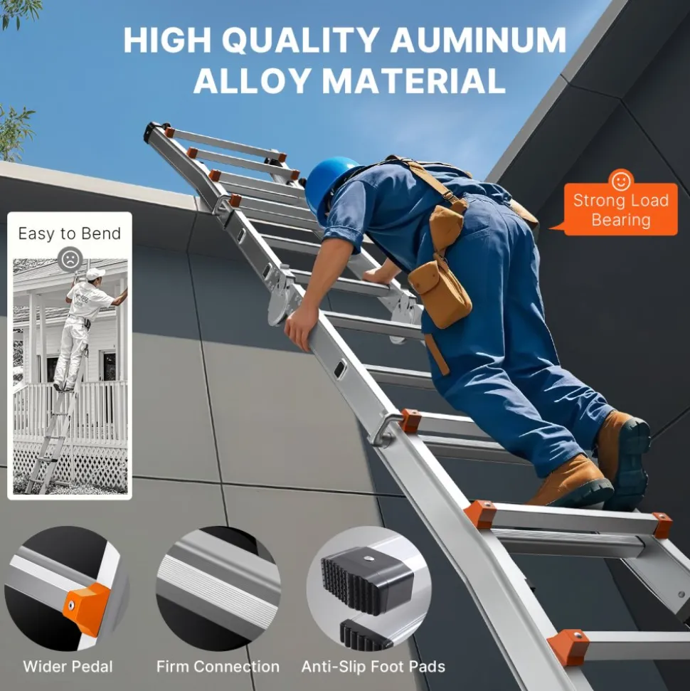VEVOR Telescoping Ladder A Frame, 11 FT Compact Aluminum Extension Ladder, Multi-Function Portable Collapsible RV Ladder, Telescopic Ladder for Homework Stairs Indoor Outdoor Roof, 330lb Load