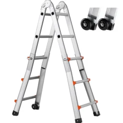VEVOR Telescoping Ladder A Frame, 11 FT Compact Aluminum Extension Ladder, Multi-Function Portable Collapsible RV Ladder, Telescopic Ladder for Homework Stairs Indoor Outdoor Roof, 330lb Load