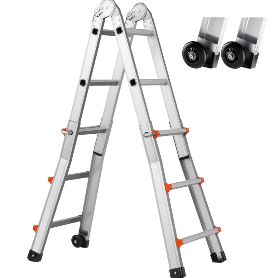 VEVOR Telescoping Ladder A Frame, 11 FT Compact Aluminum Extension Ladder, Multi-Function Portable Collapsible RV Ladder, Telescopic Ladder for Homework Stairs Indoor Outdoor Roof, 330lb Load