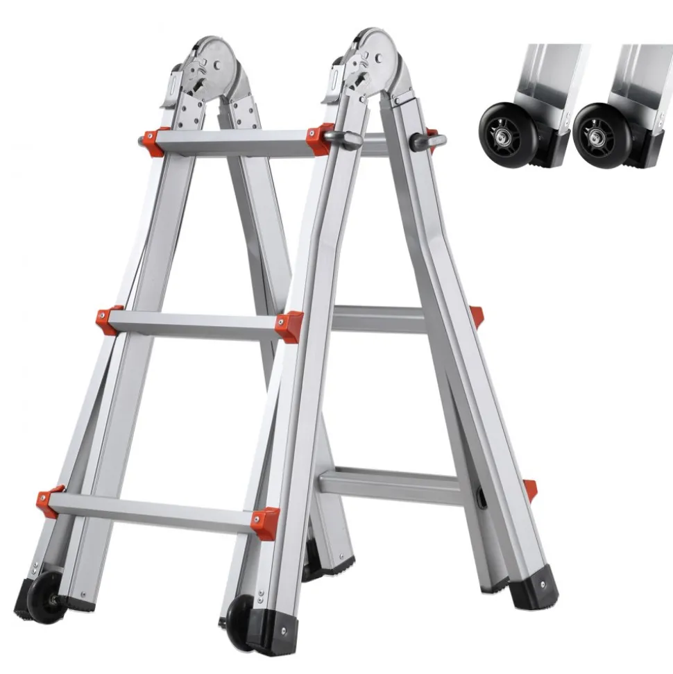 VEVOR Telescoping Ladder A Frame, 11 FT Compact Aluminum Extension Ladder, Multi-Function Portable Collapsible RV Ladder, Telescopic Ladder for Homework Stairs Indoor Outdoor Roof, 330lb Load