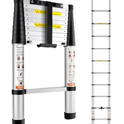 VEVOR Telescoping Ladder, 10.5 FT Aluminum One-button Retraction Collapsible Extension Ladder, 375 LBS Capacity with Non-slip Feet, Portable Multi-purpose Compact Ladder for Home, RV, Loft, ANSI Liste