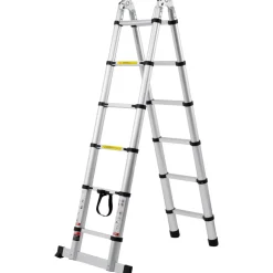 VEVOR Telescoping Ladder, 12.5FT A-Shape Aluminum Extension Ladder Lightweight, Multi-button Retraction Collapsible Ladder, 375 LBS Capacity w/ Stabilizer Bar, Multi-Purpose Ladders for RV, Camper
