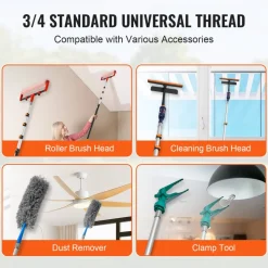 VEVOR Telescoping Pole, 6 to 24 FT Pole, Extension Multi-Purpose Pole, Sturdy Aluminum Alloy Paint Extendable Pole with Flip-Lock Design, Telescopic Pole for Painting, Dusting and Cleaning