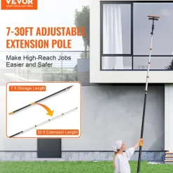 VEVOR Telescoping Pole, 7 to 30 FT Pole, Extension Multi-Purpose Pole, Sturdy Aluminum Alloy Paint Extendable Pole with Flip-Lock Design, Telescopic Pole for Painting, Dusting and Cleaning