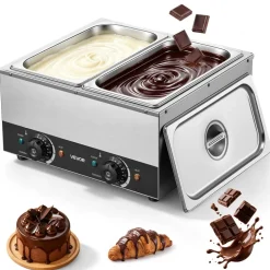VEVOR 2-Temp Knob Chocolate Melting Machine, 2 Tanks 17.6 Lbs Choc Melter, 1600W Power, Independent Temp Control, Water Bath Heat System, Stainless Steel, 86℉ - 185℉, Cheese Warmer, Commercial & Home