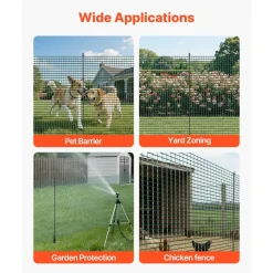 VEVOR Temporary Fence with Posts, 3 x 49.2 FT Plastic Mesh Fencing, Garden Safety Fences Netting with Double-Spike Stakes & Guy Ropes, Temporary Fence for Dogs, Chickens, Plants, Outdoor Yards
