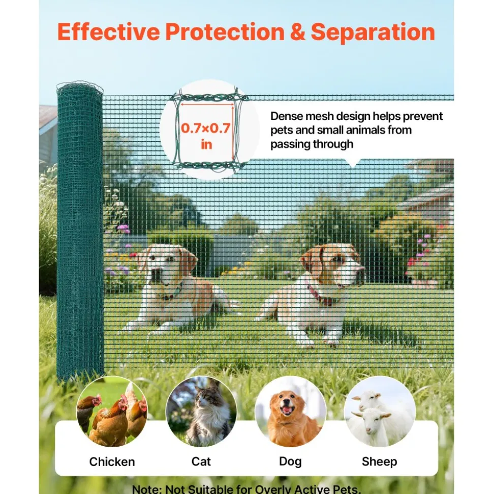 VEVOR Temporary Fence with Posts, 3 x 49.2 FT Plastic Mesh Fencing, Garden Safety Fences Netting with Double-Spike Stakes & Guy Ropes, Temporary Fence for Dogs, Chickens, Plants, Outdoor Yards