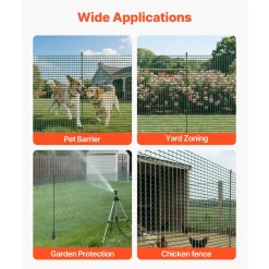 VEVOR Temporary Fence with Posts, 3 x 164 FT Plastic Mesh Fencing, Garden Safety Fences Netting with Double-Spike Stakes & Guy Ropes, Temporary Fence for Dogs, Chickens, Plants, Outdoor Yards