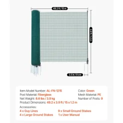VEVOR Temporary Fence with Posts, 3.9 x 49.2 FT Plastic Mesh Fencing, Garden Safety Fences Netting with Double-Spike Stakes & Guy Ropes, Temporary Fence for Dogs, Chickens, Plants, Outdoor Yards
