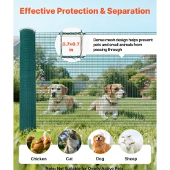 VEVOR Temporary Fence with Posts, 3.9 x 49.2 FT Plastic Mesh Fencing, Garden Safety Fences Netting with Double-Spike Stakes & Guy Ropes, Temporary Fence for Dogs, Chickens, Plants, Outdoor Yards