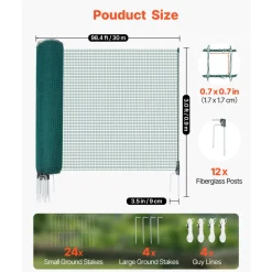 VEVOR Temporary Fence with Posts, 3 x 98.4 FT Plastic Mesh Fencing, Garden Safety Fences Netting with Double-Spike Stakes & Guy Ropes, Temporary Fence for Dogs, Chickens, Plants, Outdoor Yards