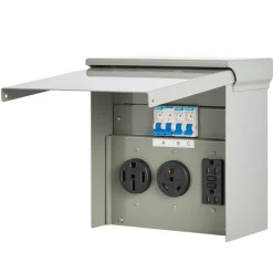 VEVOR Temporary Power Outlet Panel, 20 30 50 Amp, RV EV Electrical Outlet Panel, with NEMA 50 Amp NEMA 30 Amp GFCI 20 Amp Receptacle Installed, Pre-Wired IP54 Weatherproof Box, for RV Camper Motorhome