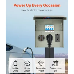 VEVOR Temporary Power Outlet Panel, 20 30 50 Amp, RV EV Electrical Outlet Panel, with NEMA 50 Amp NEMA 30 Amp GFCI 20 Amp Receptacle Installed, Pre-Wired IP54 Weatherproof Box, for RV Camper Motorhome