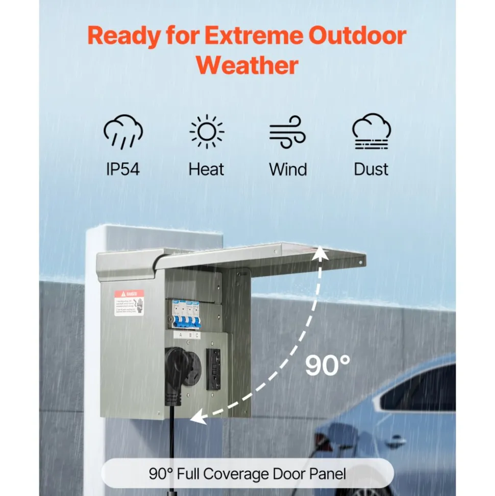 VEVOR Temporary Power Outlet Panel, 20 30 50 Amp, RV EV Electrical Outlet Panel, with NEMA 50 Amp NEMA 30 Amp GFCI 20 Amp Receptacle Installed, Pre-Wired IP54 Weatherproof Box, for RV Camper Motorhome