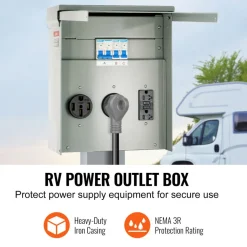 VEVOR Temporary Power Outlet Panel, 125/250V, RV Power Outlet Box with a 20/30/50 Amp Receptacle Installed, NEMA 14-50R / NEMA TT-30R / 15A GFCI for RV Camper Trailer Motorhome