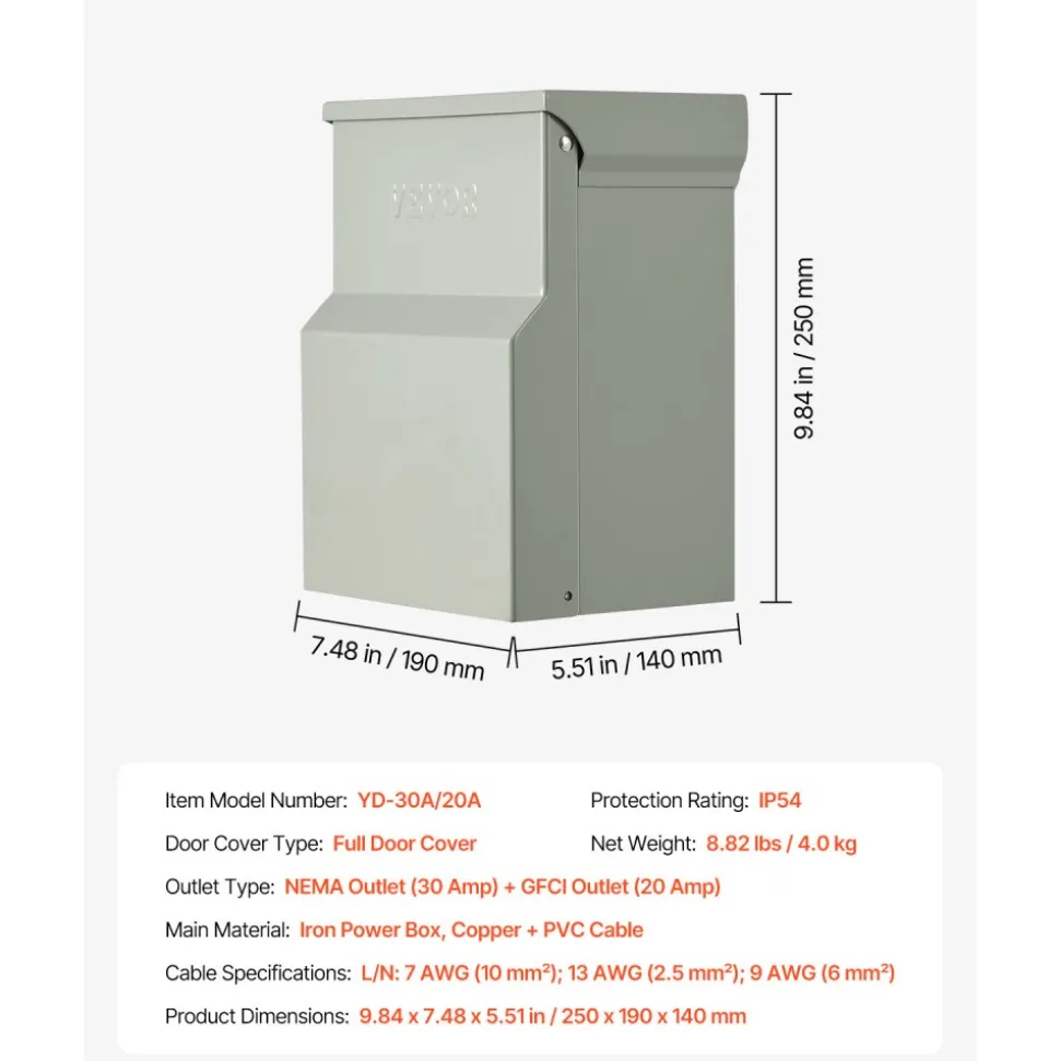 VEVOR Temporary Power Outlet Panel, 20 30 Amp, RV EV Electrical Outlet Panel with NEMA 30 Amp GFCI 20 Amp Receptacle Installed, Pre-Wired IP54 Weatherproof Box, for RV Camper Car Travel Motorhome