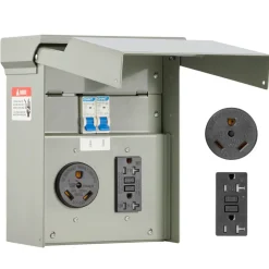 VEVOR Temporary Power Outlet Panel, 20 30 Amp, RV EV Electrical Outlet Panel with NEMA 30 Amp GFCI 20 Amp Receptacle Installed, Pre-Wired IP54 Weatherproof Box, for RV Camper Car Travel Motorhome