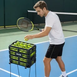 VEVOR Tennis Ball Hopper, Holds 80 Tennis Balls, Pickleball Basket Cart with Wheels for Easy Pick Up, Portable Pickleball Collection Caddy with Heavy-Duty Construction, for Training Carrying Storage