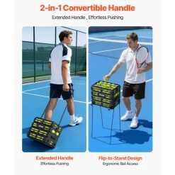VEVOR Tennis Ball Hopper, Holds 80 Tennis Balls, Pickleball Basket Cart with Wheels for Easy Pick Up, Portable Pickleball Collection Caddy with Heavy-Duty Construction, for Training Carrying Storage