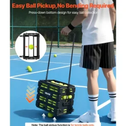 VEVOR Tennis Ball Hopper, Holds 80 Tennis Balls, Pickleball Basket Cart with Wheels for Easy Pick Up, Portable Pickleball Collection Caddy with Heavy-Duty Construction, for Training Carrying Storage