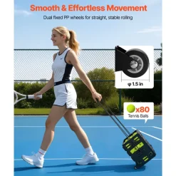 VEVOR Tennis Ball Hopper, Holds 80 Tennis Balls, Pickleball Basket Cart with Wheels for Easy Pick Up, Portable Pickleball Collection Caddy with Heavy-Duty Construction, for Training Carrying Storage