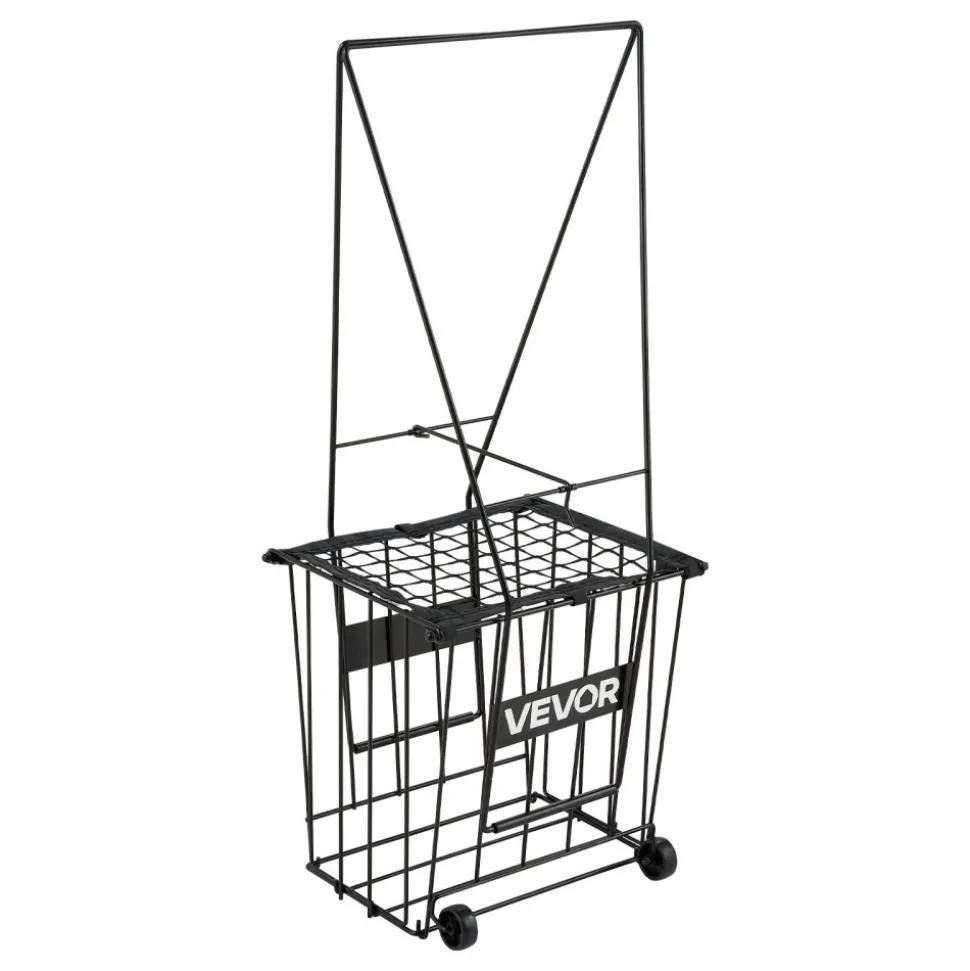 VEVOR Tennis Ball Hopper, Holds 150 Tennis Balls, Foldable Pickleball Basket Cart with Wheels for Easy Pick Up, Lightweight Aluminum Alloy, Portable Pickleball Caddy with Storage Bag, for Training