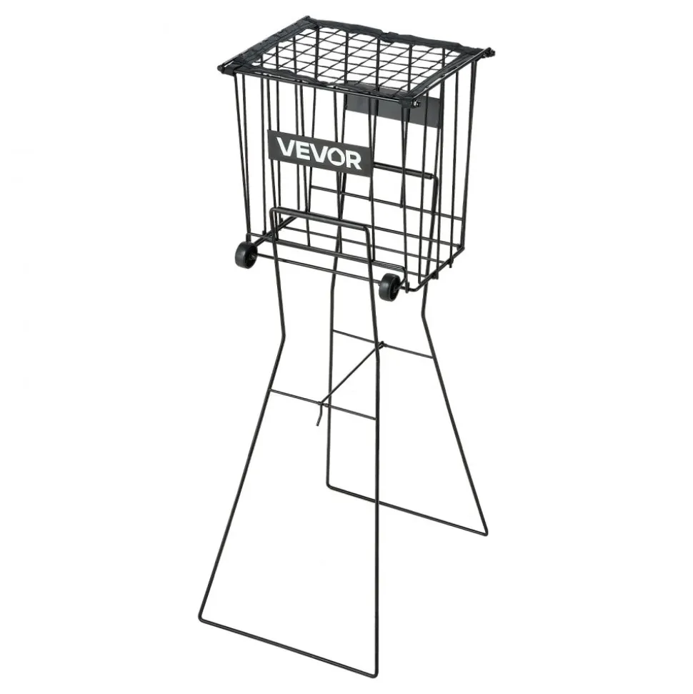 VEVOR Tennis Ball Hopper, Holds 150 Tennis Balls, Foldable Pickleball Basket Cart with Wheels for Easy Pick Up, Lightweight Aluminum Alloy, Portable Pickleball Caddy with Storage Bag, for Training