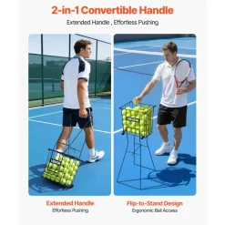VEVOR Tennis Ball Hopper, Holds 150 Tennis Balls, Foldable Pickleball Basket Cart with Wheels for Easy Pick Up, Lightweight Aluminum Alloy, Portable Pickleball Caddy with Storage Bag, for Training