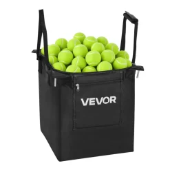 VEVOR Tennis Ball Hopper, Holds 200 Tennis Balls, Foldable Pickleball Basket Cart with Wheels for Easy Pick Up, Stainless Steel Portable Pickleball Cart Caddy with Storage Bag, for Training Teaching
