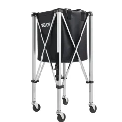 VEVOR Tennis Ball Hopper, Holds 200 Tennis Balls, Foldable Pickleball Basket Cart with Wheels for Easy Pick Up, Stainless Steel Portable Pickleball Cart Caddy with Storage Bag, for Training Teaching