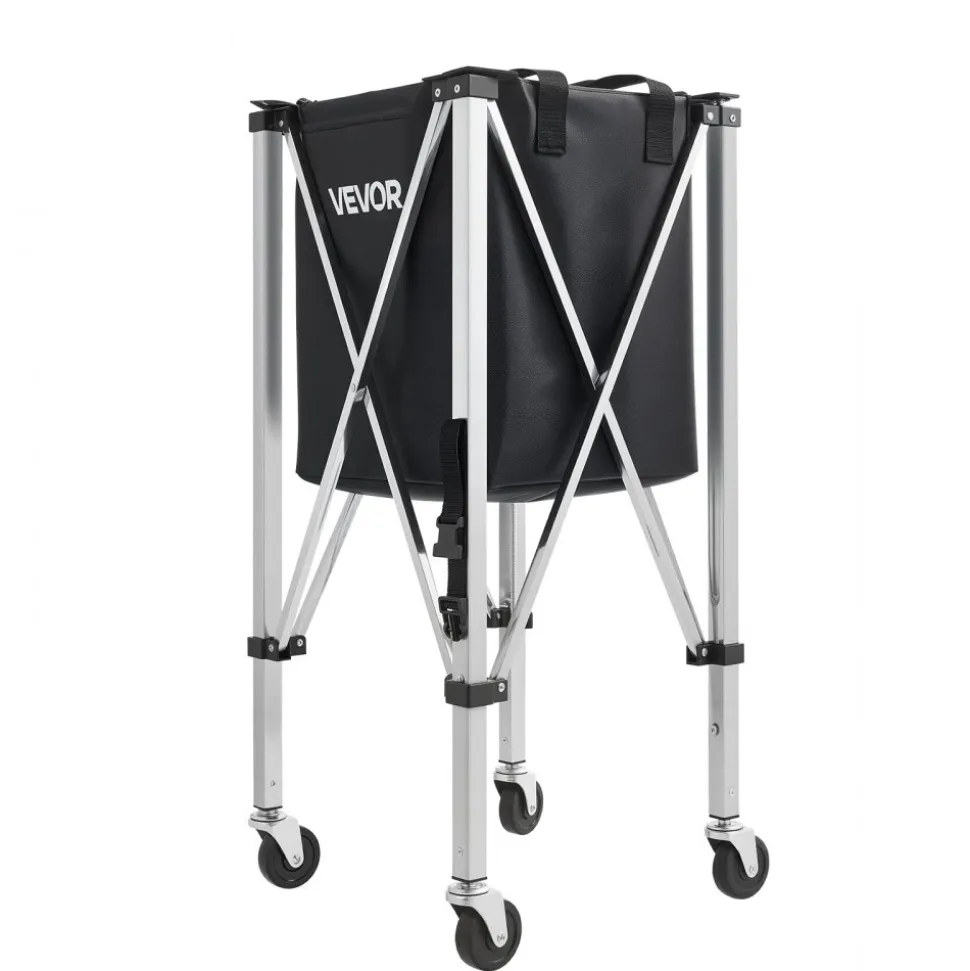 VEVOR Tennis Ball Hopper, Holds 200 Tennis Balls, Foldable Pickleball Basket Cart with Wheels for Easy Pick Up, Stainless Steel Portable Pickleball Cart Caddy with Storage Bag, for Training Teaching