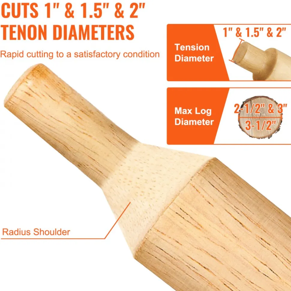 VEVOR Tenon Cutter, 1"/25.4mm & 1.5"/38mm & 2"/50.8mm, Premium Aluminum & Steel Log Furniture Cutter, with Dual Straight Blades & Button Screws Home Master Kit, Commercial Starter’s Tool for Home D