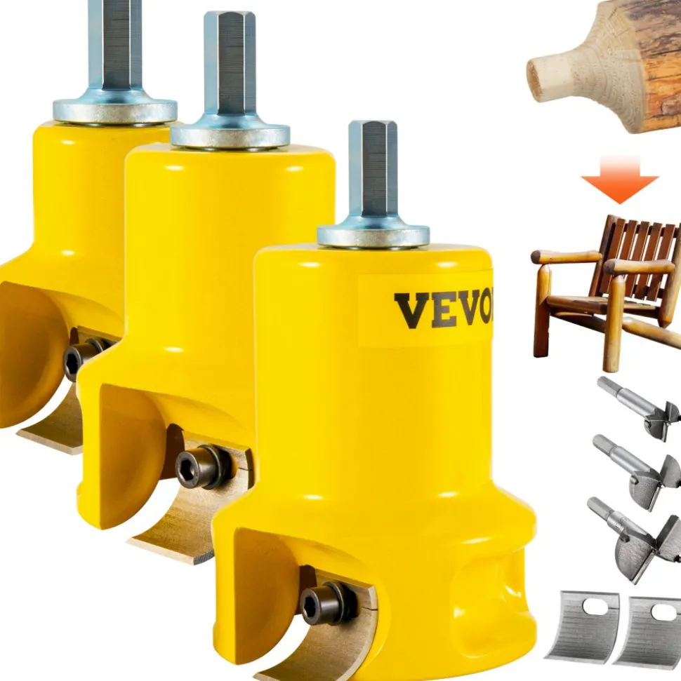 VEVOR Tenon Cutter, 1"/25.4mm & 1.5"/38mm & 2"/50.8mm, Premium Aluminum & Steel Log Furniture Cutter, with Dual Curved Blades & Button Screws Home Master Kit, Commercial Starter’s Tool for Home DIY