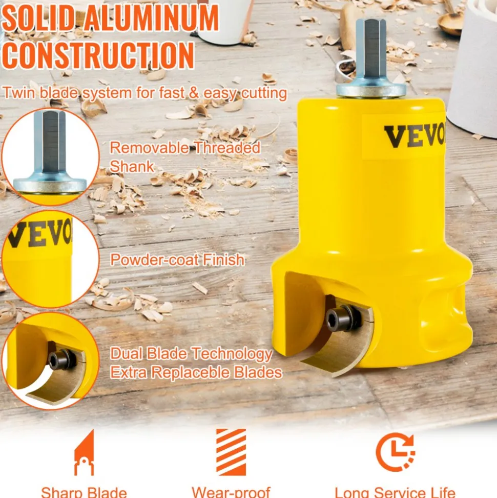 VEVOR Tenon Cutter, 1"/25.4mm & 1.5"/38mm & 2"/50.8mm, Premium Aluminum & Steel Log Furniture Cutter, with Dual Curved Blades & Button Screws Home Master Kit, Commercial Starter’s Tool for Home DIY