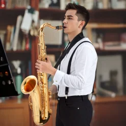 VEVOR Tenor Saxophone, B Flat, Professional Brass Saxophone Beginner Kit with Carrying Case, Mouthpiece, Straps, Cleaning Cloth, Gloves, Neck Strap, 23 Keys Tenor Sax Kit, for Beginners Students, Gold