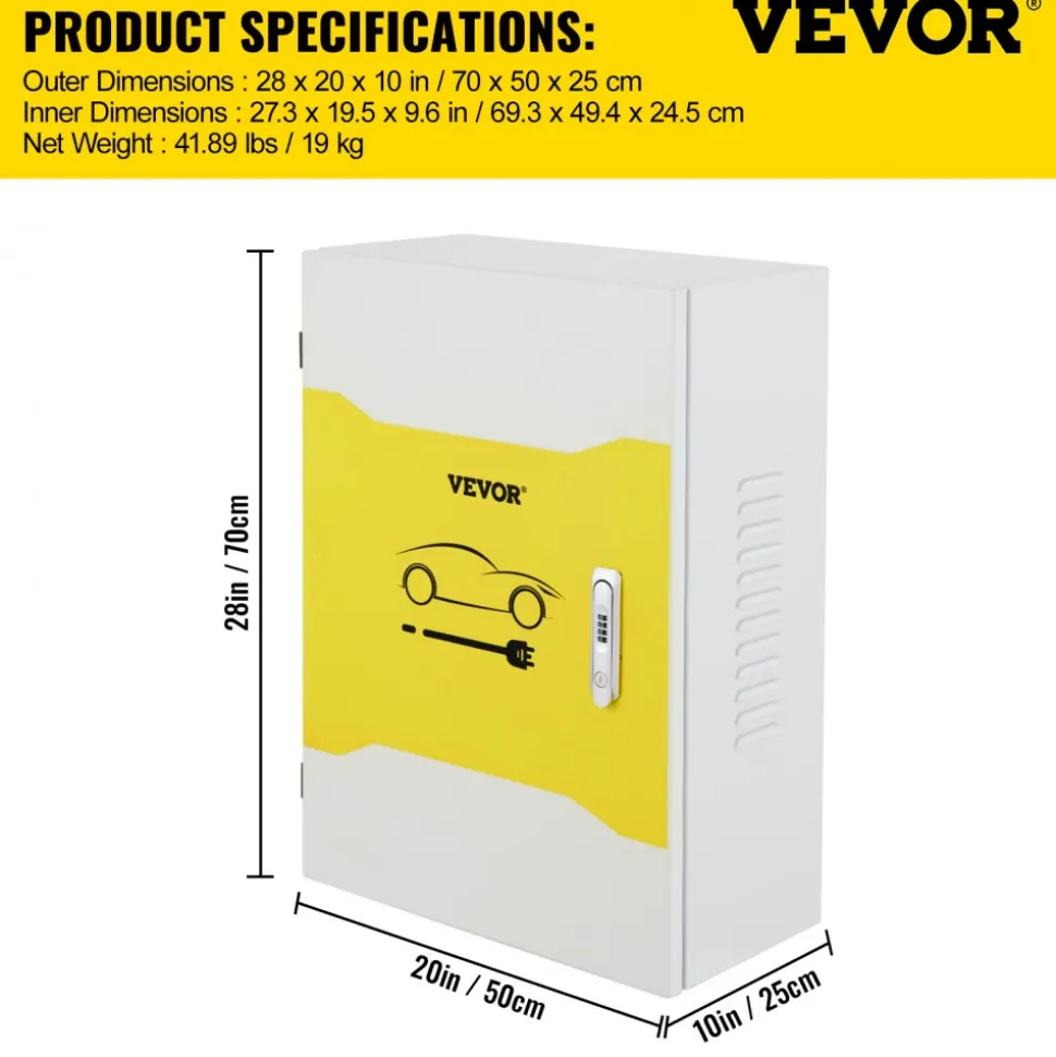 VEVOR Tesla Charger Station Box, 28'' x 20'' x 10'', Outdoor Cable Box Charging Box Cable Organizer, IP32 Waterproof Dustproof Cool Roll Steel Electrical Enclosure Box, for Tesla Wall Connector