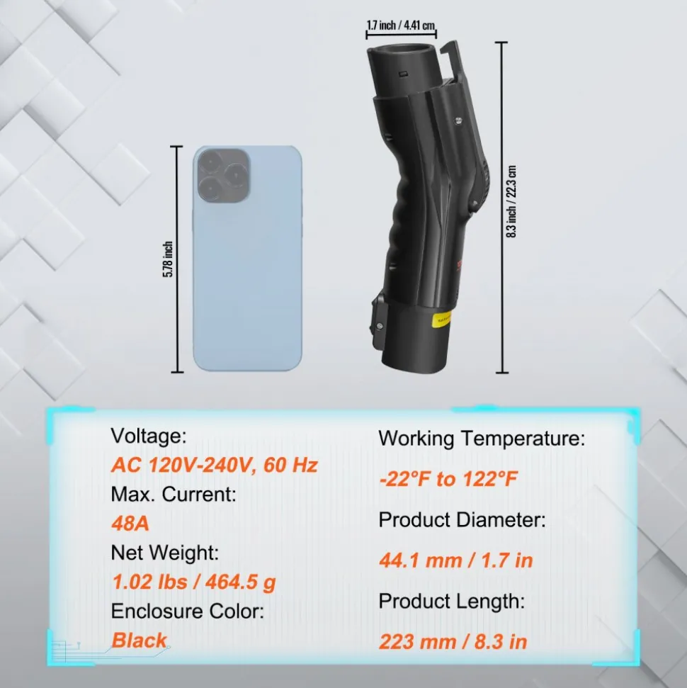VEVOR Tesla to J1772 Charging Adapter, Max 48 Amp 240V, J1772 EVs Charger Adapter, with IP65 Storage Bag Anti-Drop Lock, for Tesla High Powered Wall Connector, Destination Charger and Mobile Connector