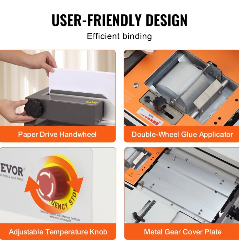 VEVOR Thermal Binding Machine, 400 Sheets Capacity Hot Glue Binding Machine, Thermal Book Binder 40mm Binding Thickness A3(Short Edge)/A4/A5 Document