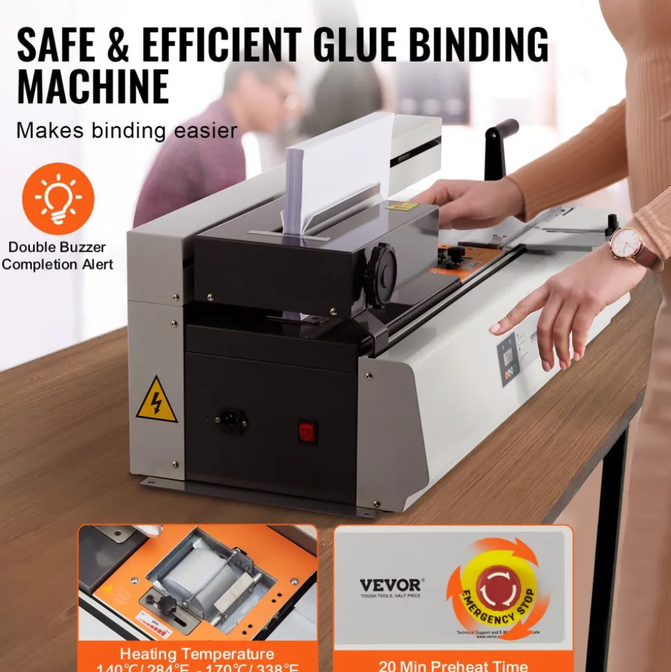 VEVOR Thermal Binding Machine, 400 Sheets Capacity Hot Glue Binding Machine, Thermal Book Binder 40mm Binding Thickness A3(Short Edge)/A4/A5 Document