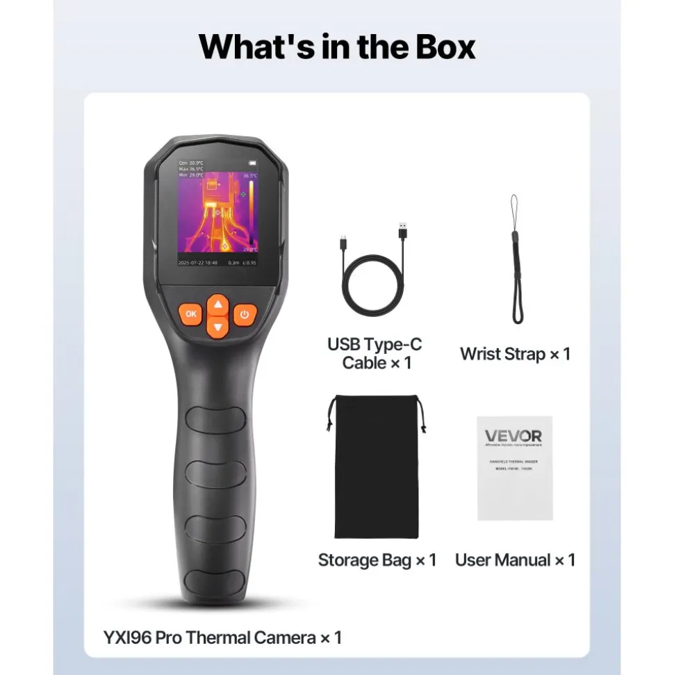 VEVOR Thermal Camera, TISR Super Resolution 240x180, Thermal Imaging Camera with 2MP Visual Camera, 96x96 IR Resolution, 25HZ Refresh Rate, -4°F to 1022°F, 4 Image Modes & 6 Color Palettes