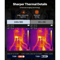 VEVOR Thermal Camera, TISR Super Resolution 240x180, Thermal Imaging Camera with 2MP Visual Camera, 96x96 IR Resolution, 25HZ Refresh Rate, -4°F to 1022°F, 4 Image Modes & 6 Color Palettes