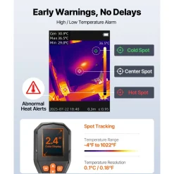 VEVOR Thermal Camera, TISR Super Resolution 240x180, Thermal Imaging Camera with 2MP Visual Camera, 96x96 IR Resolution, 25HZ Refresh Rate, -4°F to 1022°F, 4 Image Modes & 6 Color Palettes